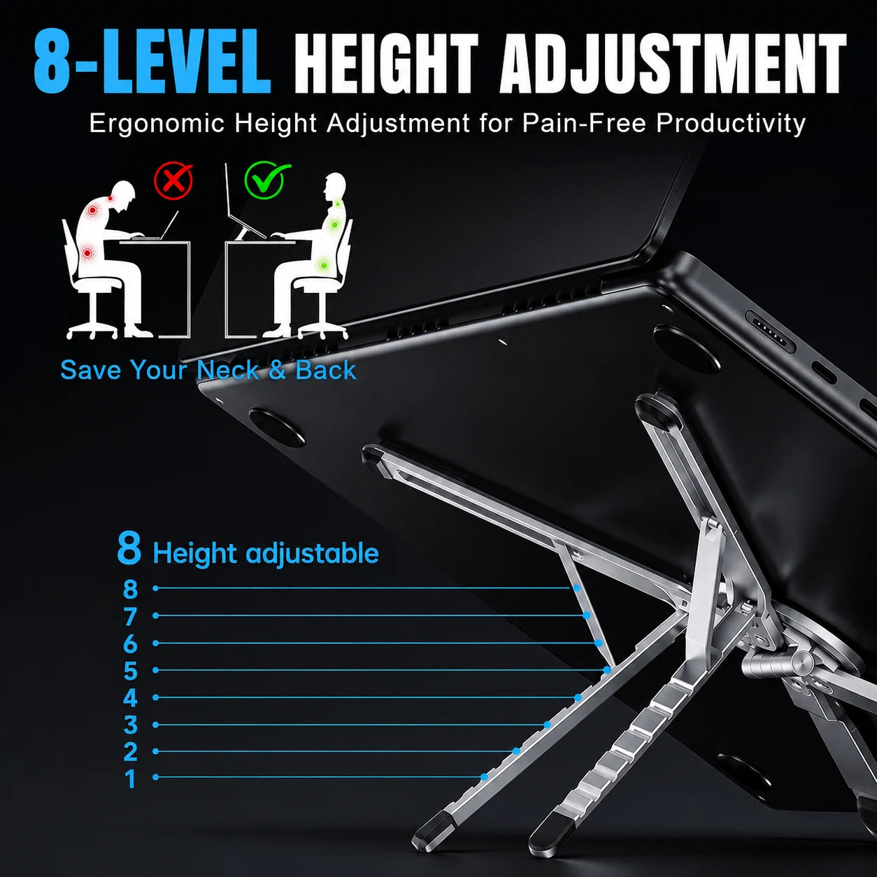 Coteci 4-in-1 Foldable Laptop Stand & Magnetic Phone Holder