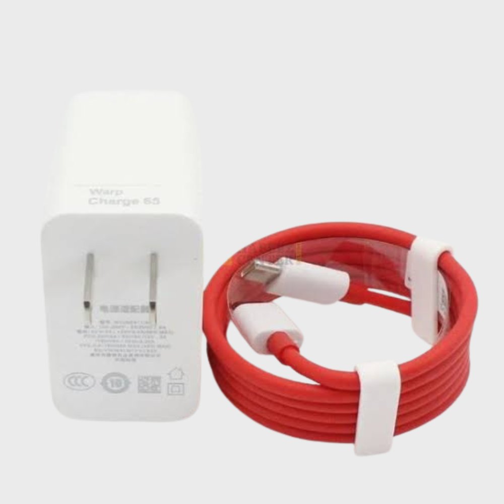 Original Oneplus 65W Warp Charge Mobile Charger With Type C to Type-C Cable Red