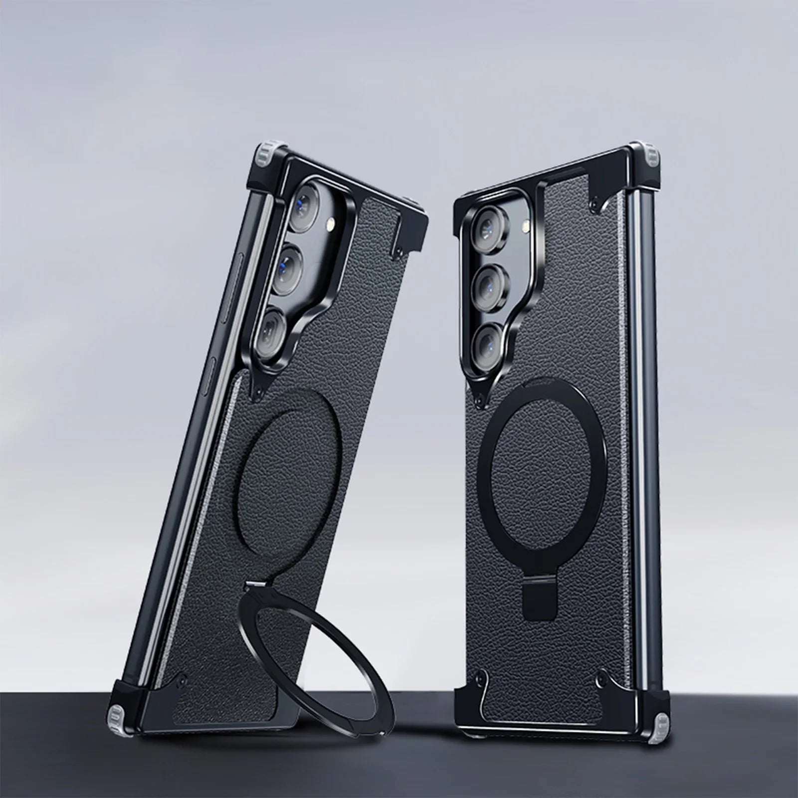 *Luxury Meets Protection* Pivot Kickstand Luxury Leather Titanium Case.