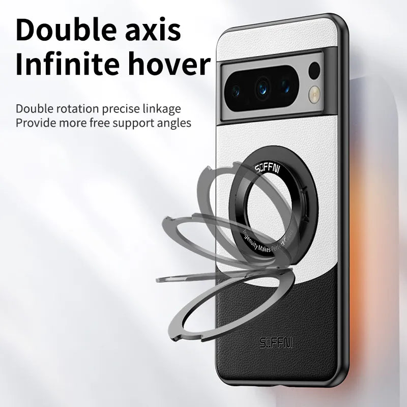 Premium Leather Magnetic Ring Case with Contrast Design