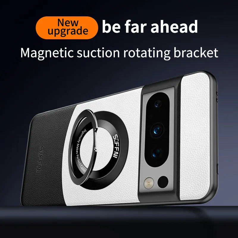 Premium Leather Magnetic Ring Case with Contrast Design