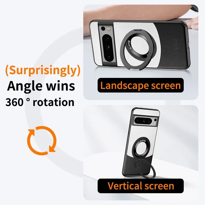 Premium Leather Magnetic Ring Case with Contrast Design