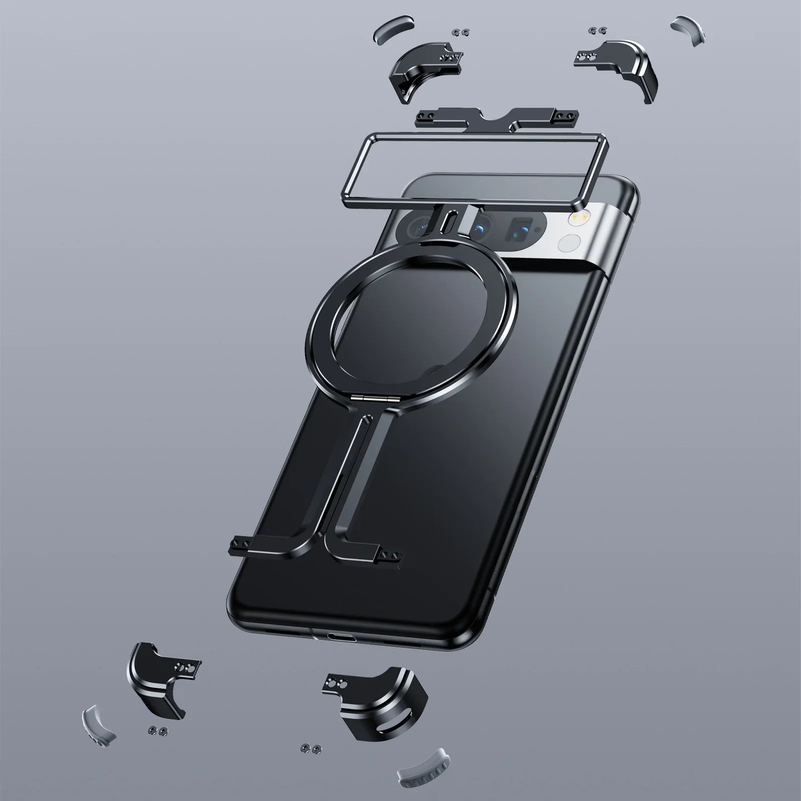 Magnetic Pivot Ring Stand Protection Case