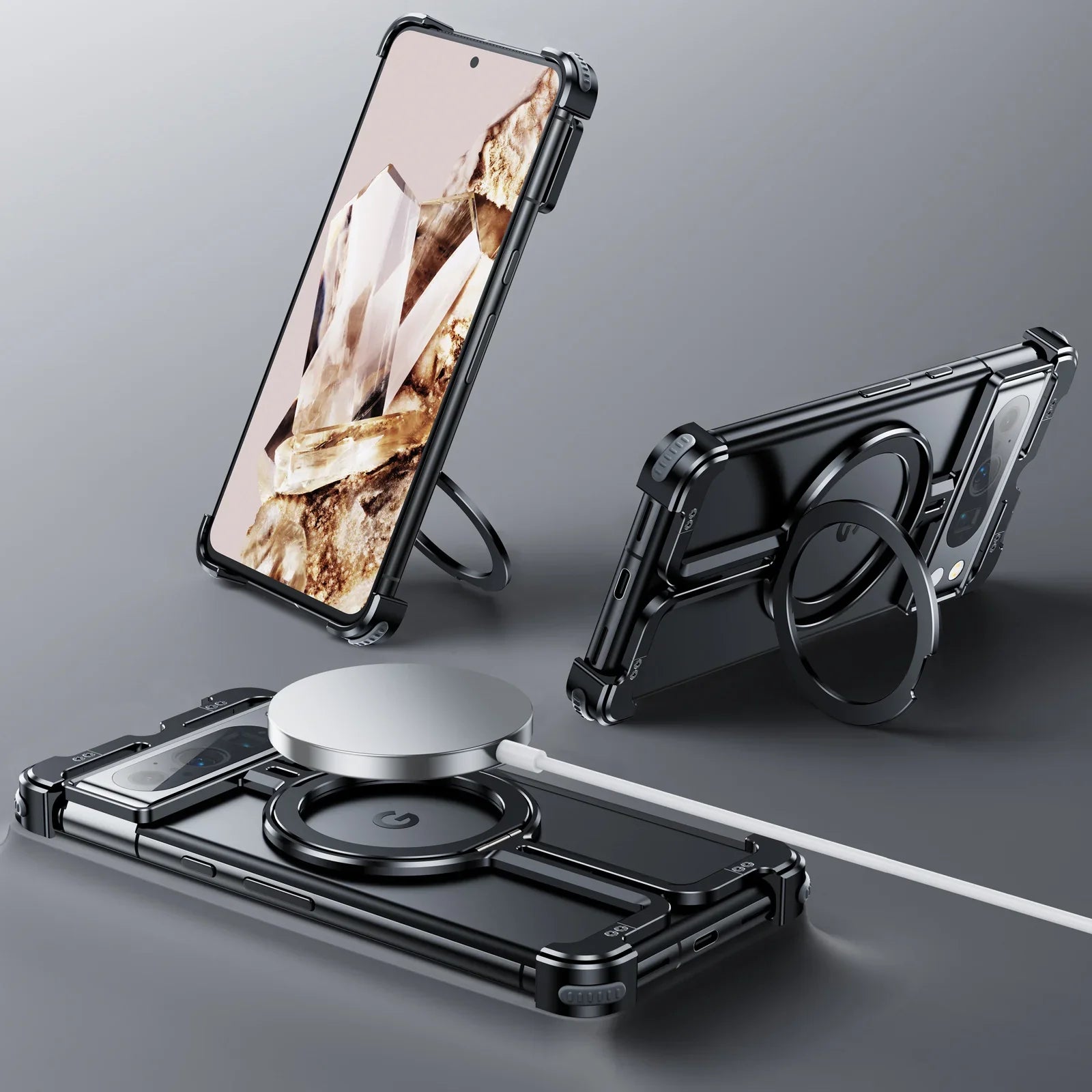 Magnetic Pivot Ring Stand Protection Case