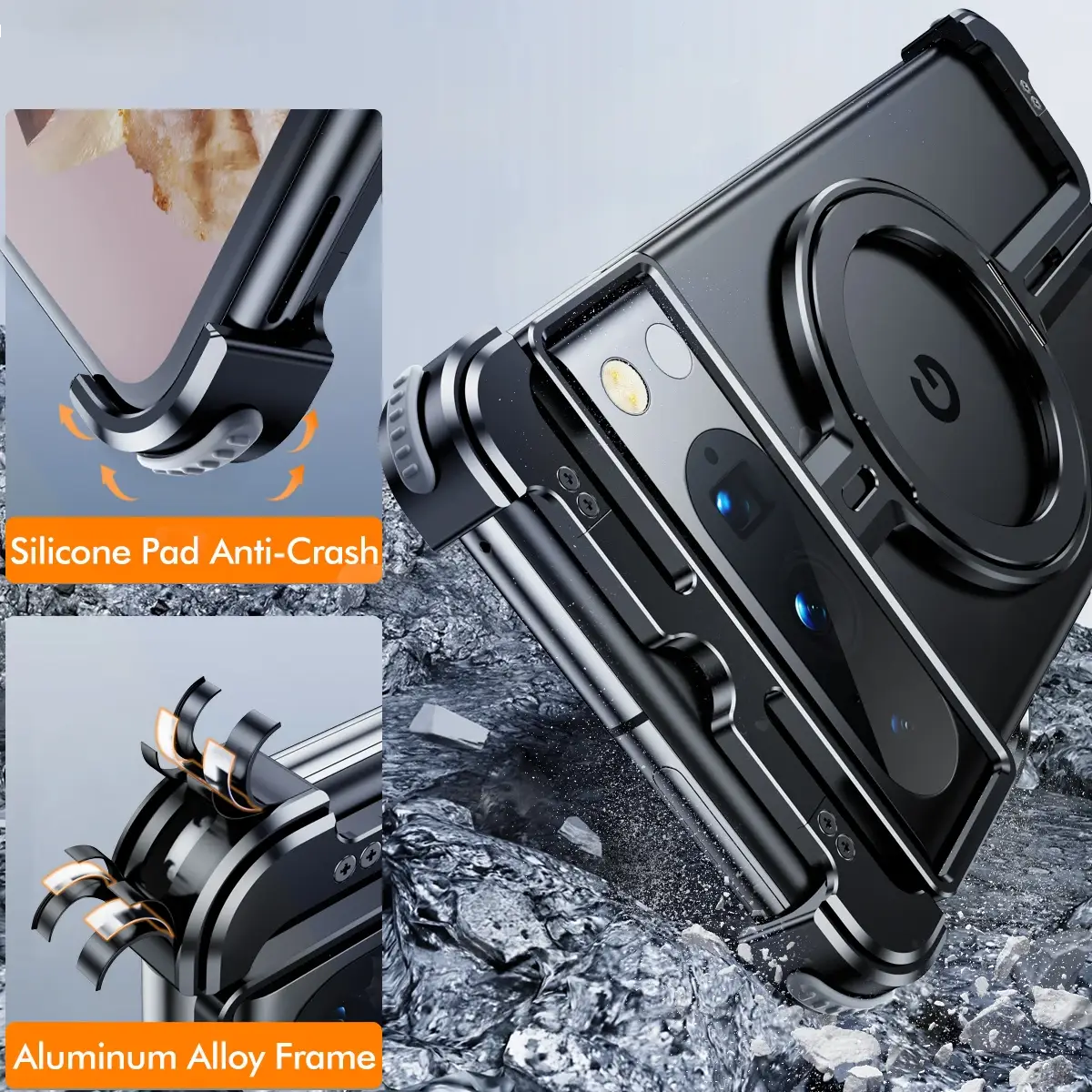 Magnetic Pivot Ring Stand Protection Case