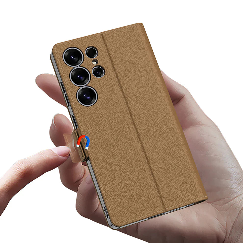 Elegant Leather Flip Case with Magnetic Closure for Samsung