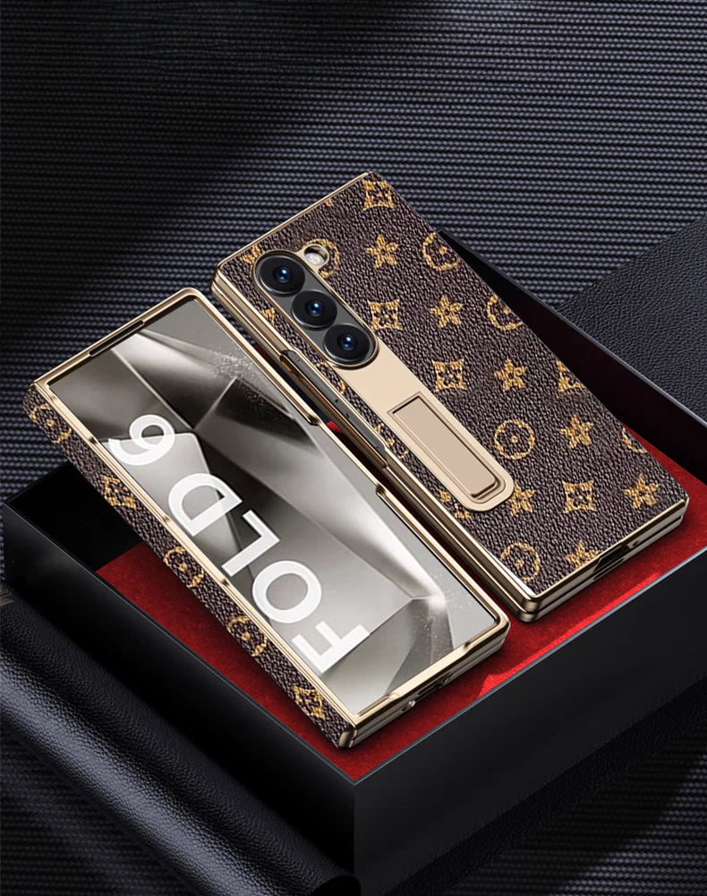 Unleash Luxury: Royal Gold Leather Kickstand Case