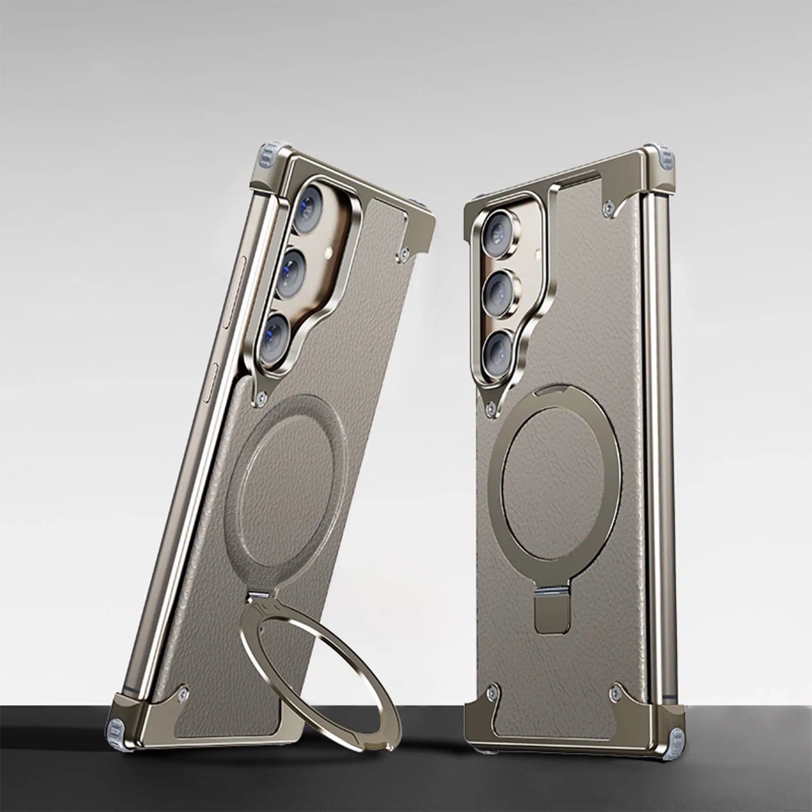 *Luxury Meets Protection* Pivot Kickstand Luxury Leather Titanium Case.