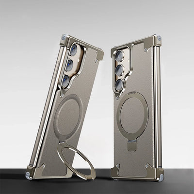 *Luxury Meets Protection* Pivot Kickstand Luxury Leather Titanium Case.