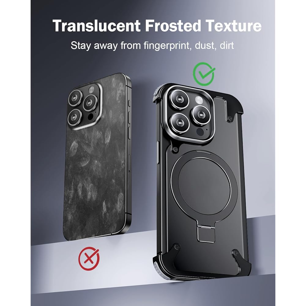 Frameless iPhone Case with Magnetic Kickstand, Ring Holder, Slim Protection