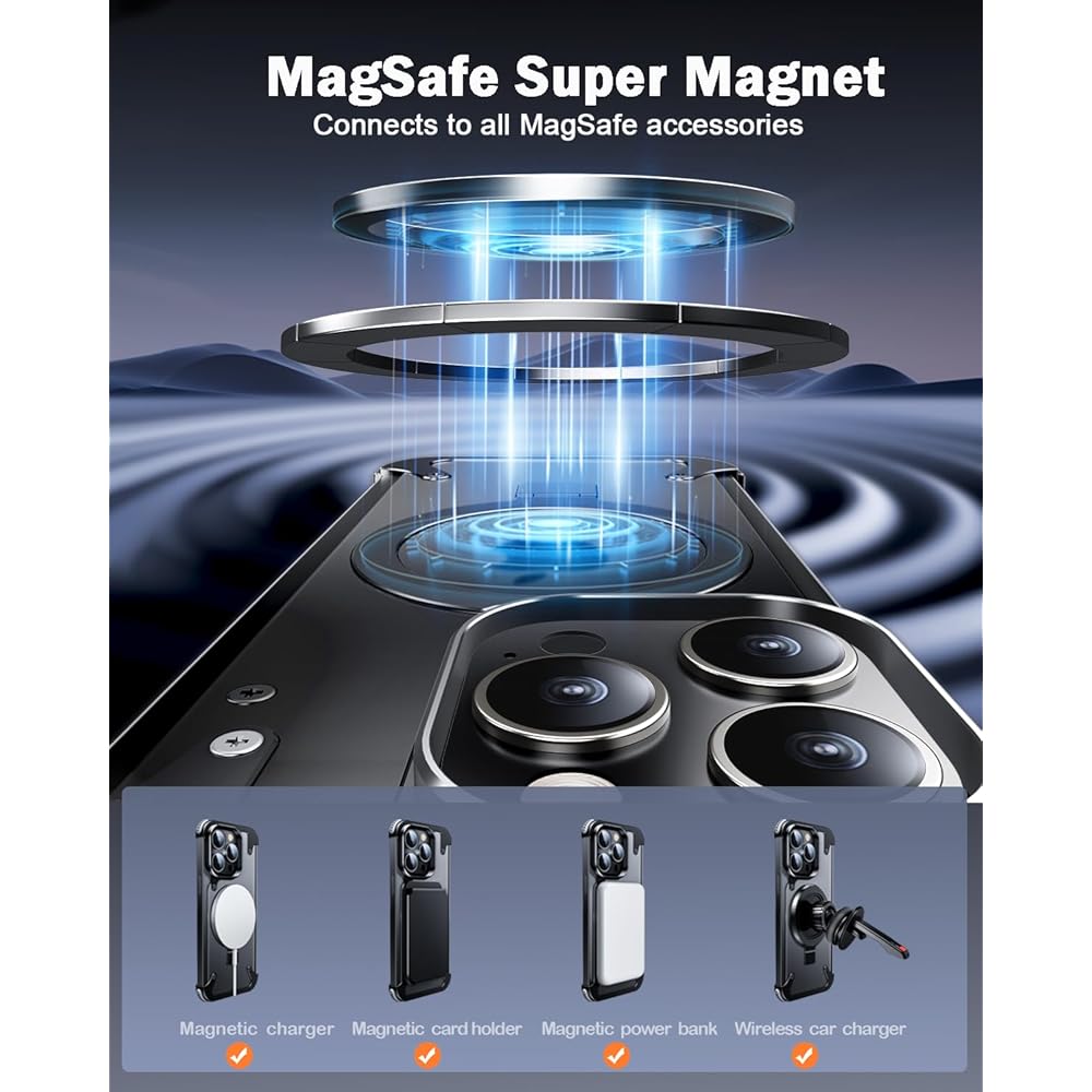 Frameless iPhone Case with Magnetic Kickstand, Ring Holder, Slim Protection