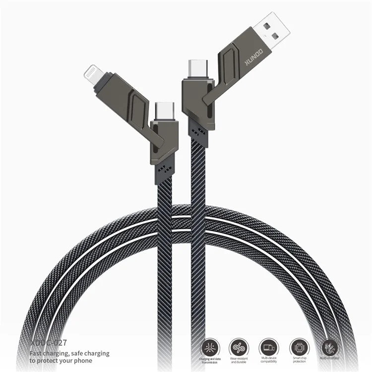 Universal 4-in-1 Charging Cable (USB-C, Lightning, Micro USB) - XUNDD XDDC-027 (1.5m, Black)  pen_spark