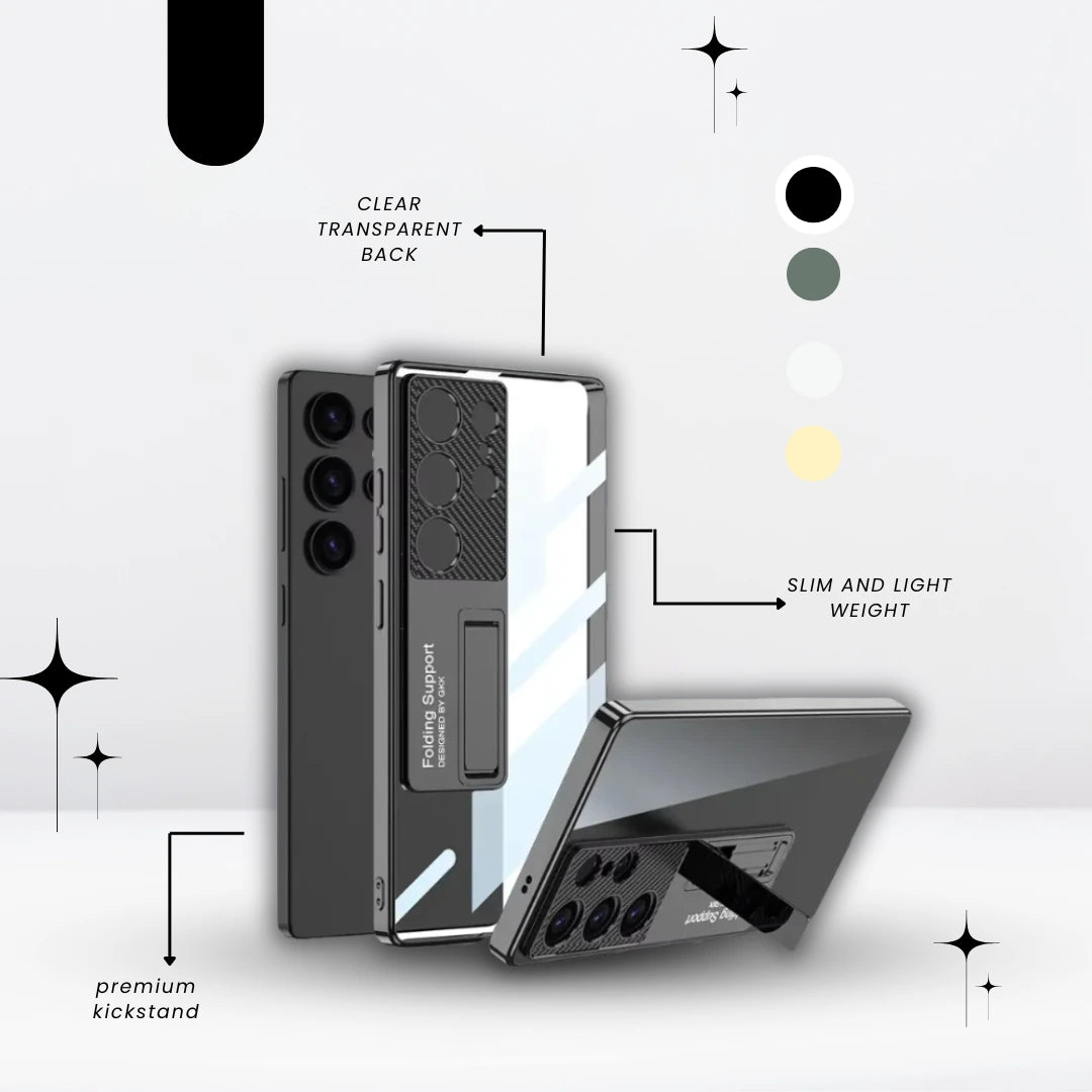 Chrome edge transparent kickstand phone case with clear back