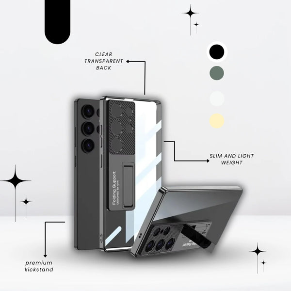 Chrome edge transparent kickstand phone case with clear back