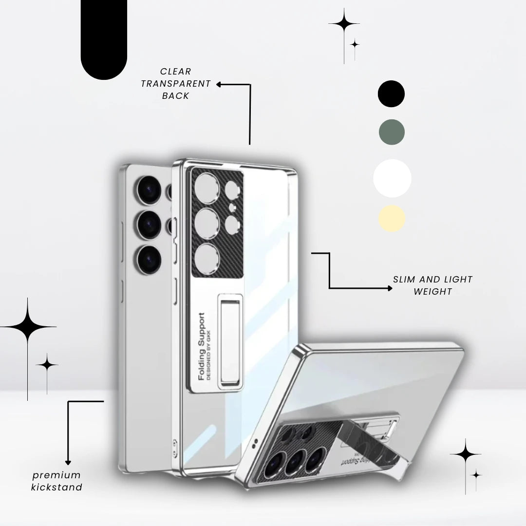 Clear back chrome frame kickstand mobile cover