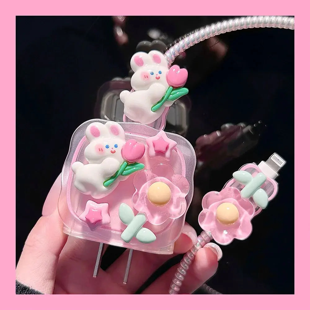 Cute Rabbit iPhone Case with Fast Charger & Cable Protector