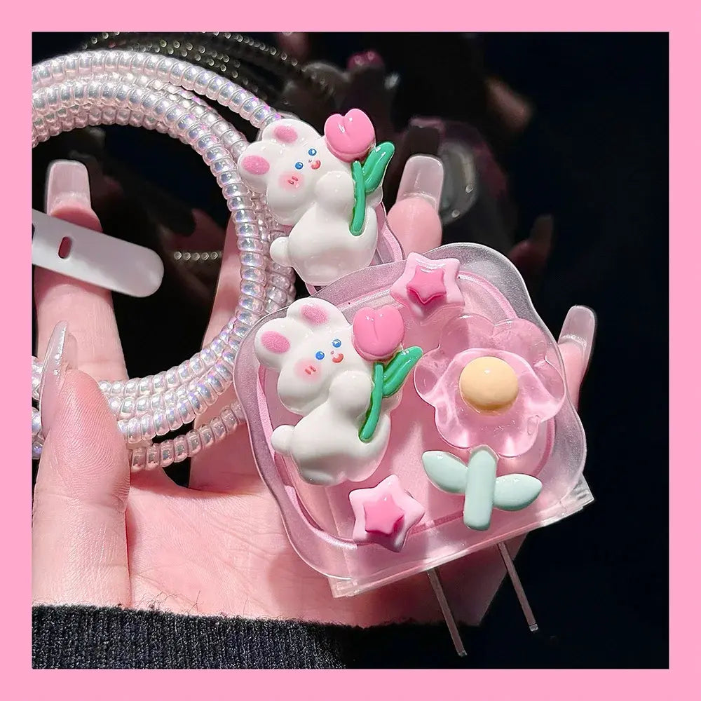 Cute Rabbit iPhone Case with Fast Charger & Cable Protector