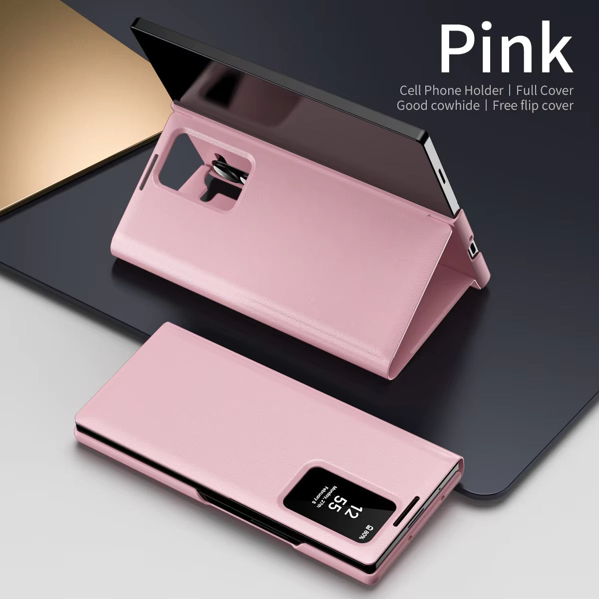 Pink leather Smart View IC Wallet Case Galaxy Fold 7 Cosmos Joy