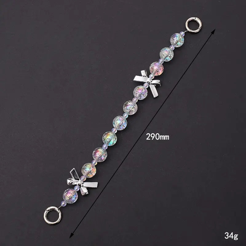 Stylish Gold and Silver Bow Wristlet Keychain with Beaded Detail