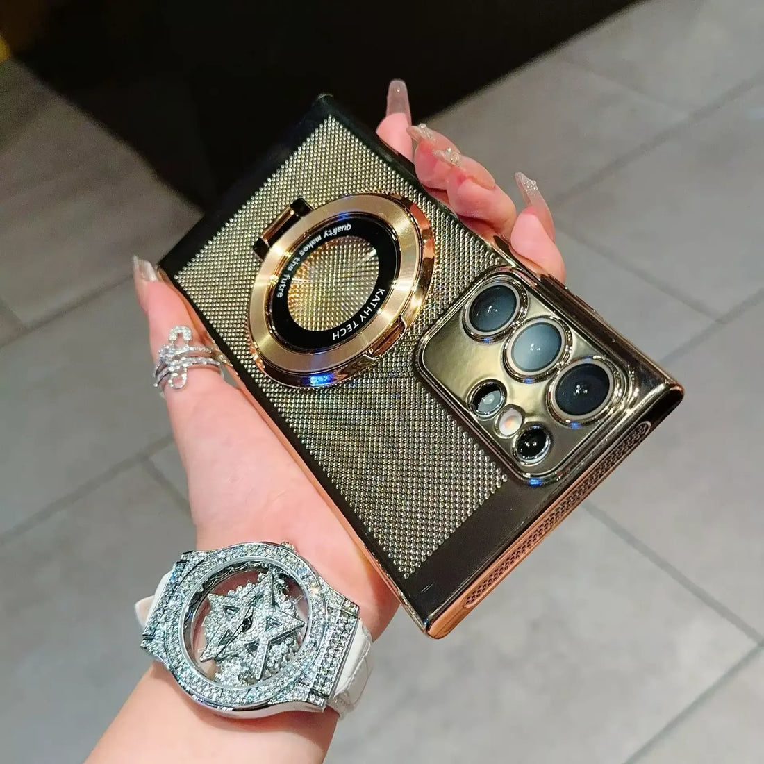 Rotating Wheel Stand Case for Samsung -gold