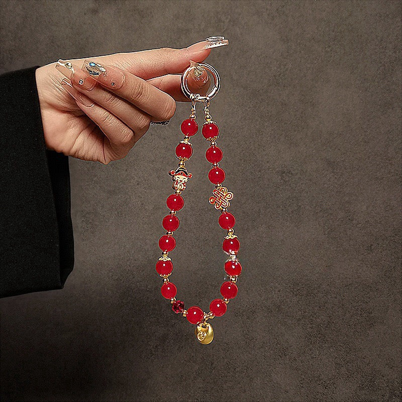 Vintage Imperial Red Beaded Phone Chain.