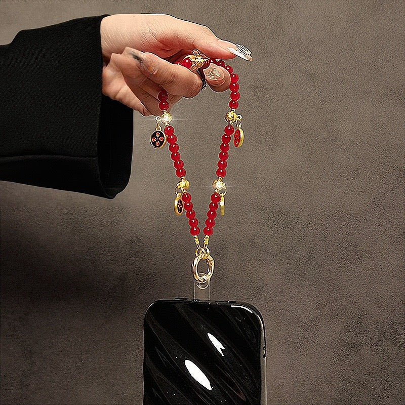 Vintage Imperial Red Beaded Phone Chain.