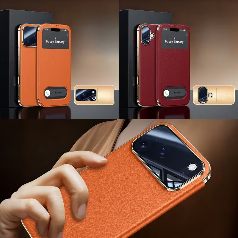 Premium Orange Leather Phone Case with Magnetic Closure