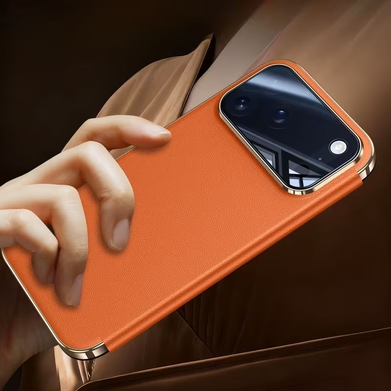 Orange Leather Magnetic Flip Cover with Auto Attach Design
