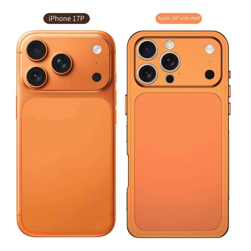 Metal Bumper Converter Case to iPhone 17 Pro Max – Back View with Camera Guard orange