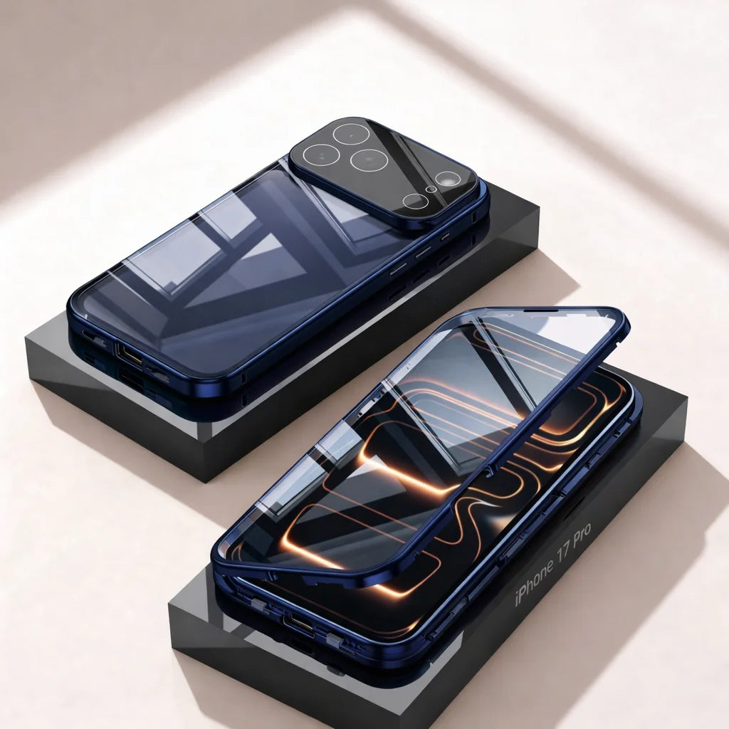 Metal Frame Dual Glass iPhone Case BLUE