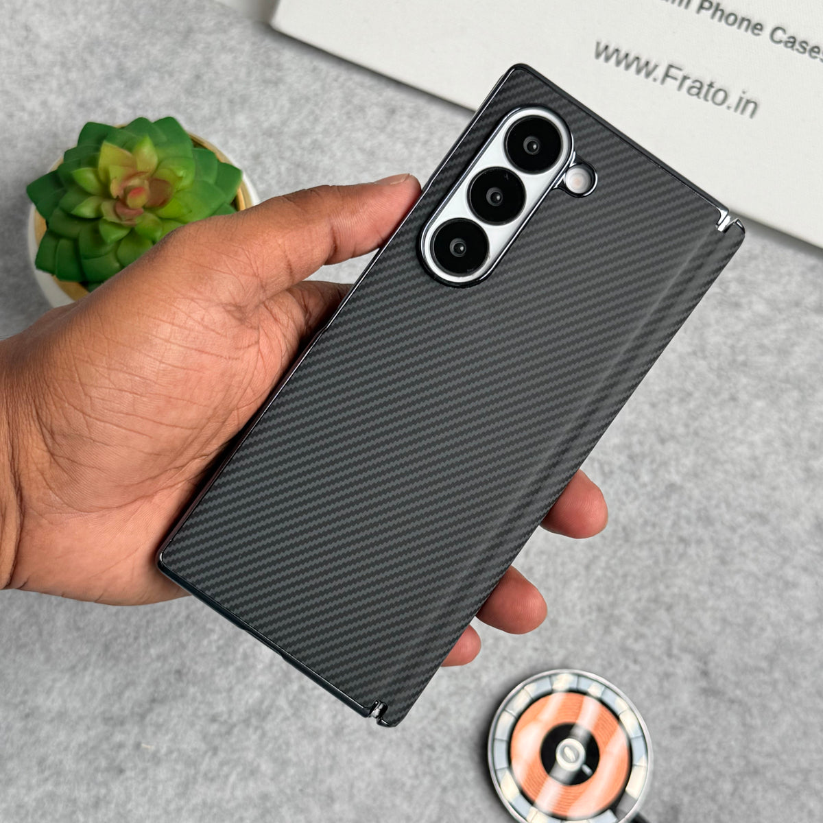 Carbon Texture Side Hinge Front Glass Protection Case.