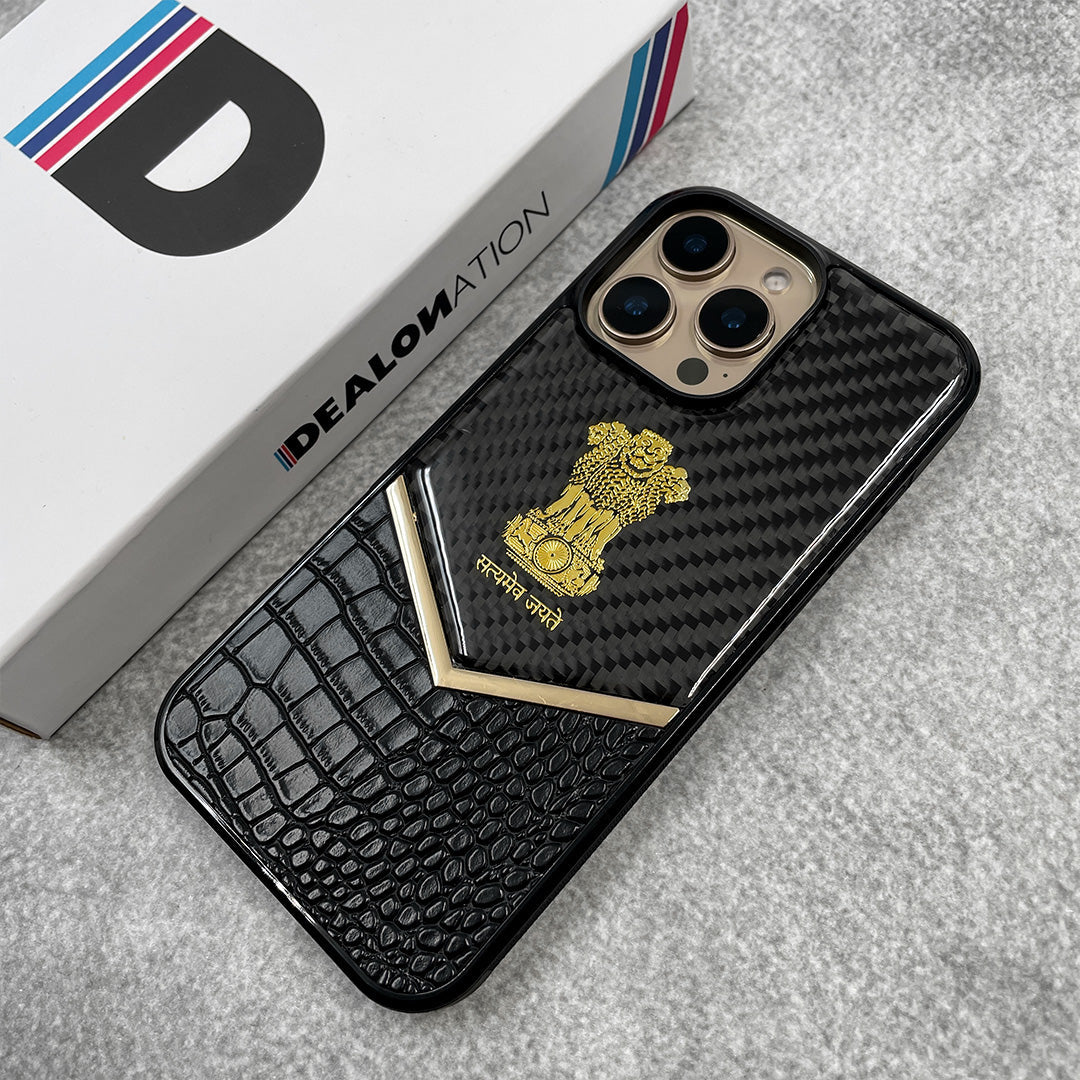 Luxury Carbon Leather Case with National Emblem