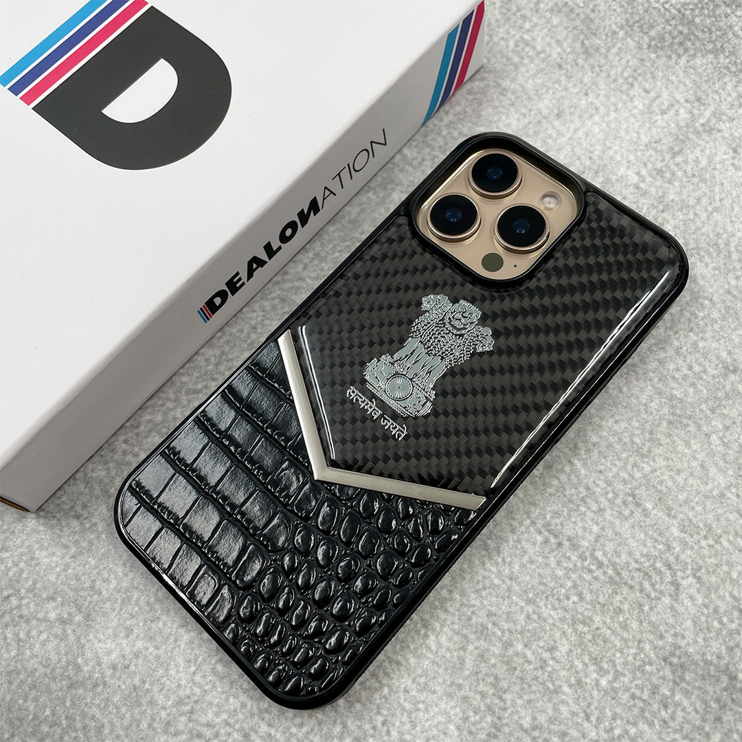 Luxury Carbon Leather Case with National Emblem