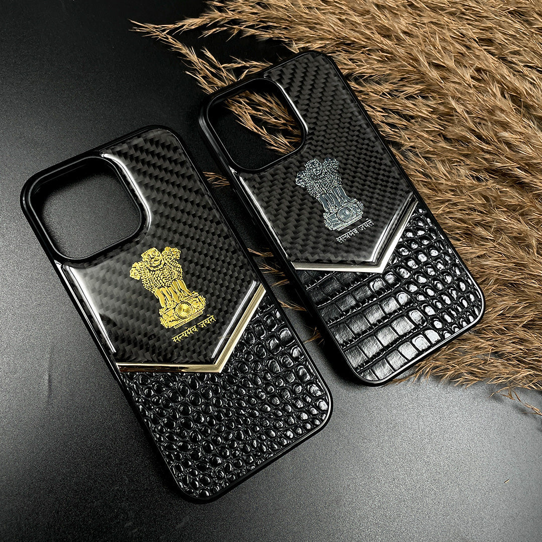 Luxury Carbon Leather Case with National Emblem