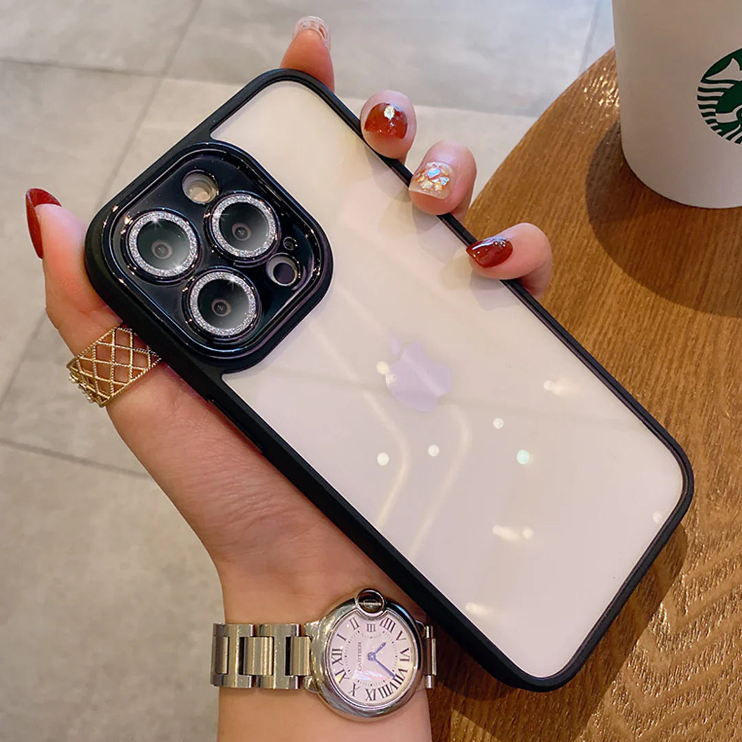 iPhone Clear Bumper Case with Stylish Diamond Camera Lens