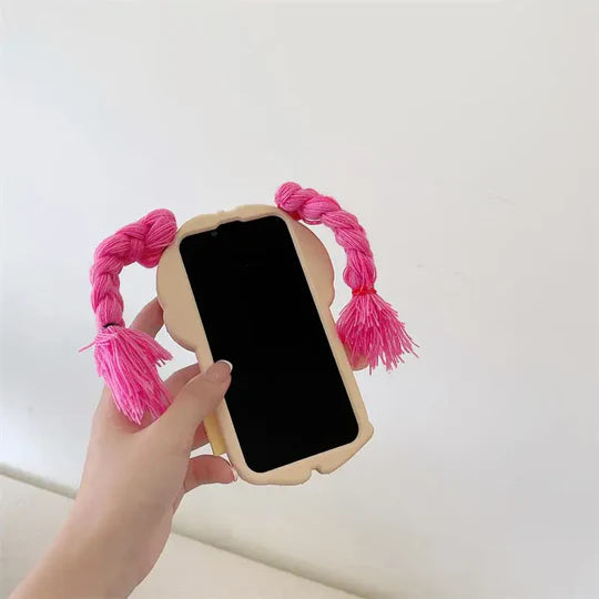 Pink Braid Doll Silicone Case for iPhone - Cute and Protective