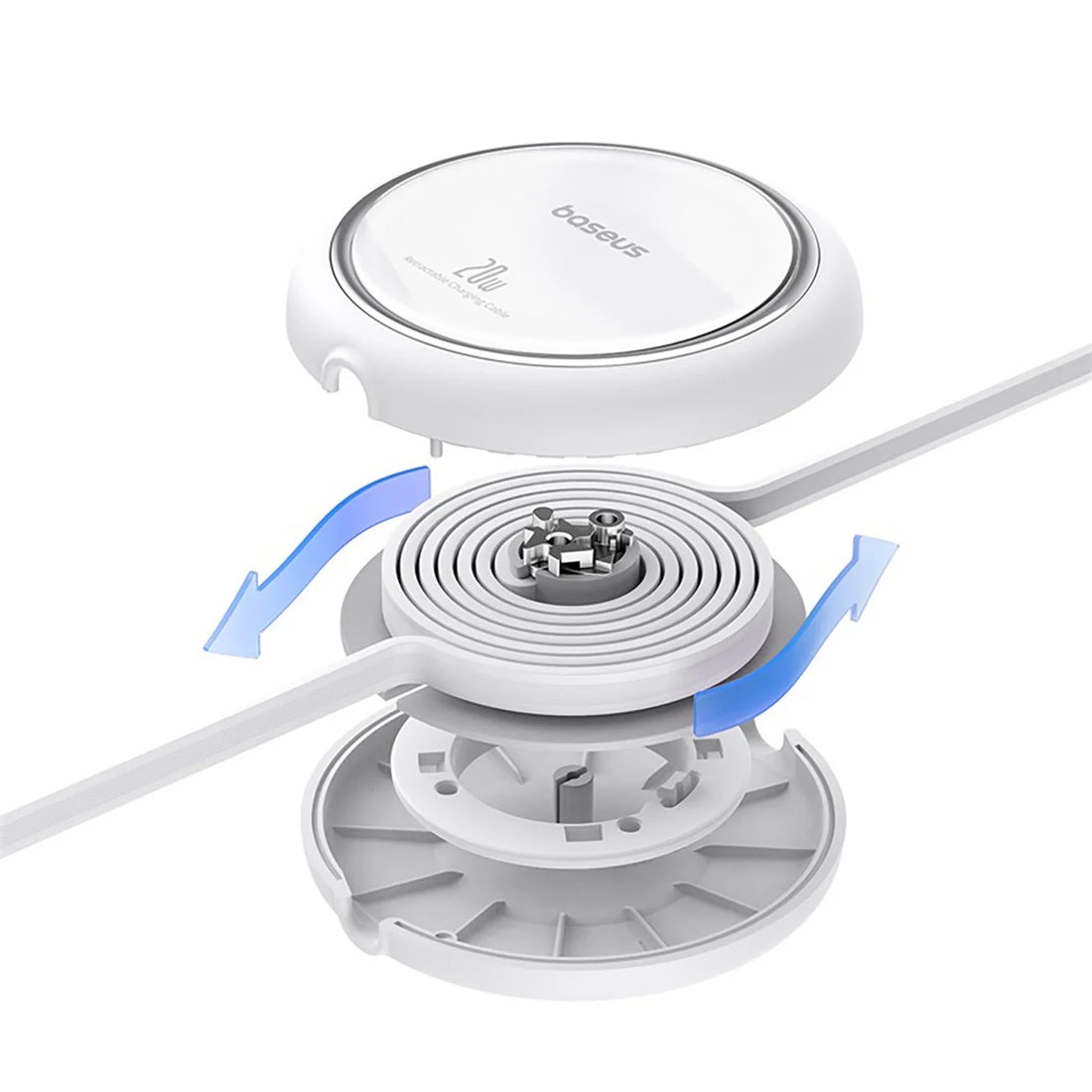 Baseus White 1m Retractable Cable - USB-C/Lightning, 20W