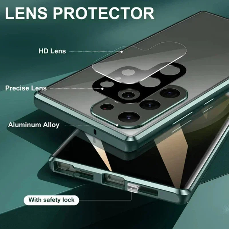 S26 Ultra strong dual magnetic metal frame glass case