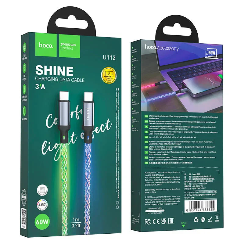 Hoco U112 Shine LED Type-C charging cable 1 meter